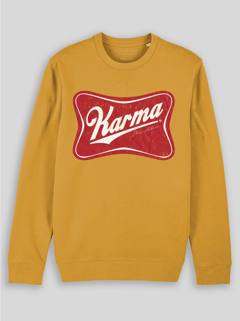 Eden Ashram Karma Beer Iconic Crewneck Sweatshirt Ochre Red Medium 100% Cotton